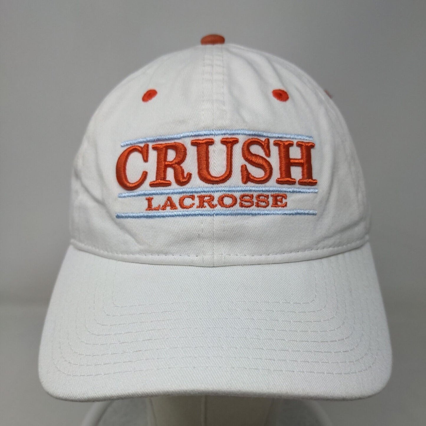 The Game Men's Slideback Hat White OSFM Embroidered Orange Crush Lacrosse Logo