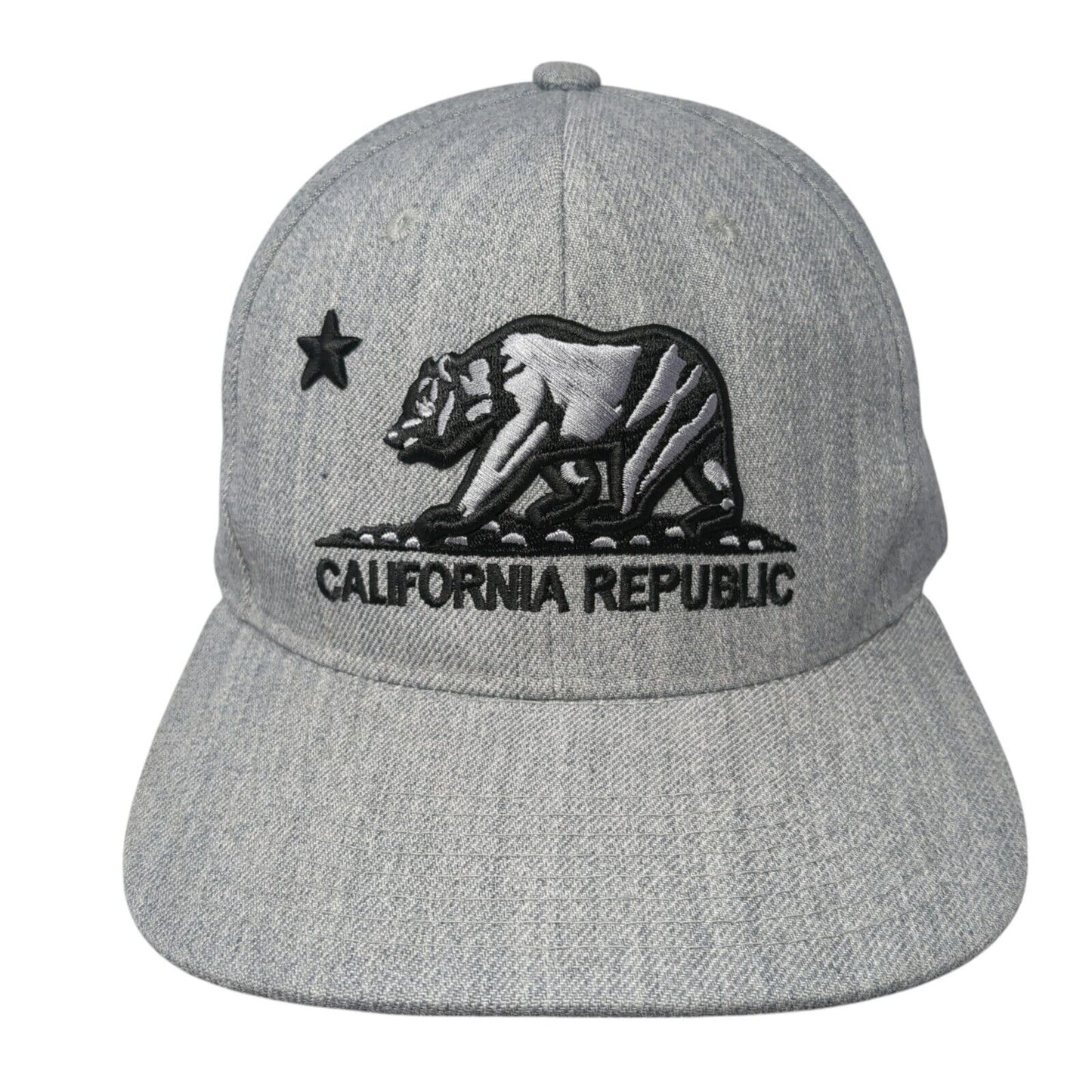 California Republic Snapback Hat Gray One Size Adjustable Embroidered Pit Bull