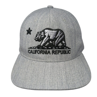 California Republic Snapback Hat Gray One Size Adjustable Embroidered Pit Bull