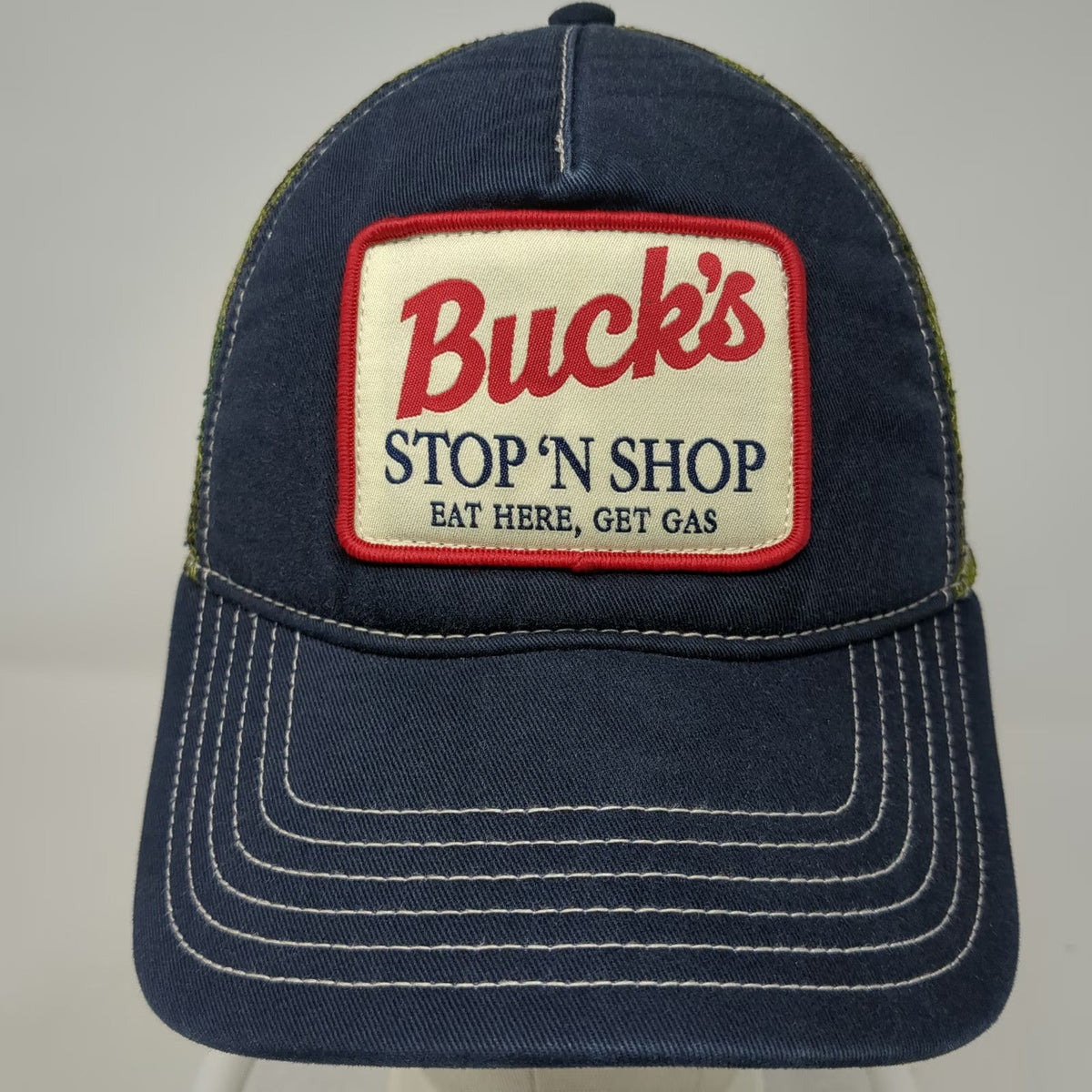 Big Authentic Rough Wear Trucker Hat Blue One Size Buck's Stop N Shop Camo Mesh