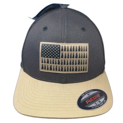 Columbia Baseball Cap Gray M Mesh Back Pine Tree Flag Patch Outdoor Hiking Hat