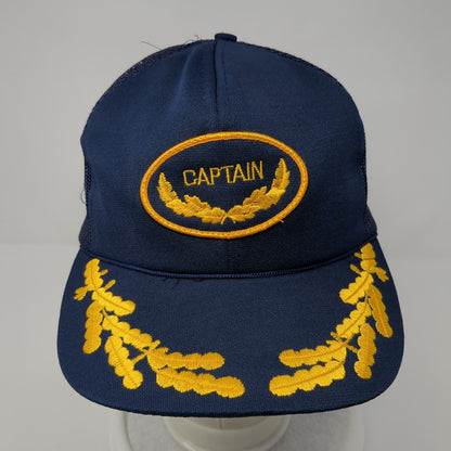 Captain Snapback Trucker Hat Blue One Size Adjustable Embroidered Mesh Back
