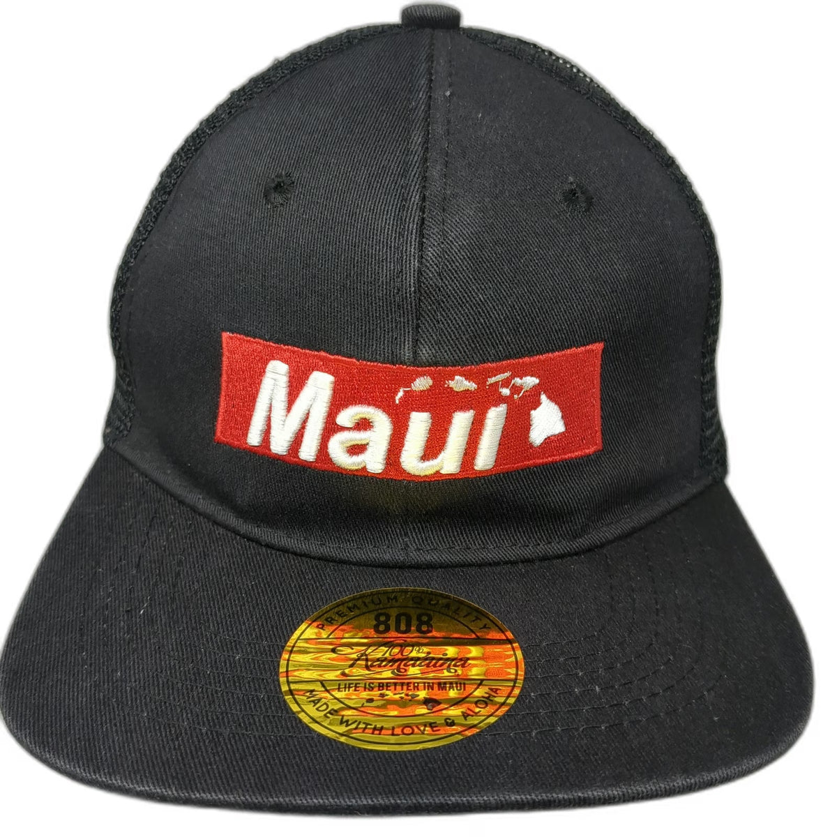 100% Kamaaina Trucker Hat Black One Size Maui Hawaii Islands 808 Mesh Snapback
