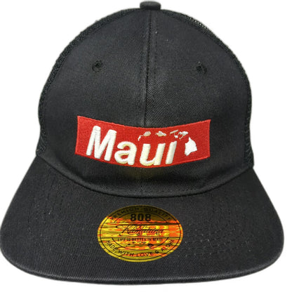100% Kamaaina Trucker Hat Black One Size Maui Hawaii Islands 808 Mesh Snapback