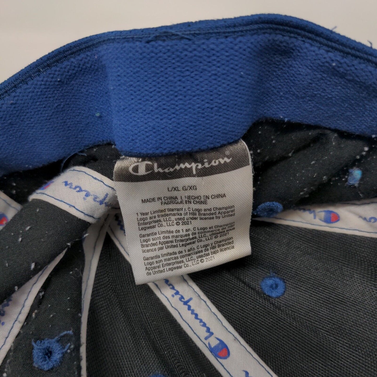 Champion Fitted Hat Blue L/XL Embroidered Solid 6 Panel Vent Holes