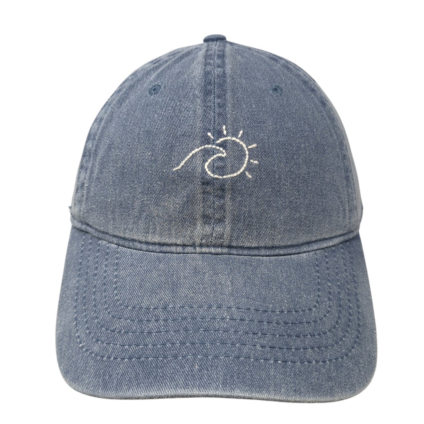 Wave Strapback Baseball Cap Blue One Size Adjustable Embroidered 6 Panel Denim