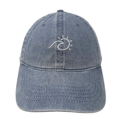 Wave Strapback Baseball Cap Blue One Size Adjustable Embroidered 6 Panel Denim