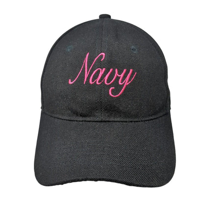 Navy Strapback Hat Black One Size Adjustable Embroidered Vented Holes 6 Panel