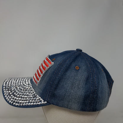 American Flag Studded Bling Slideback Hat Blue OSFA Denim Nollia