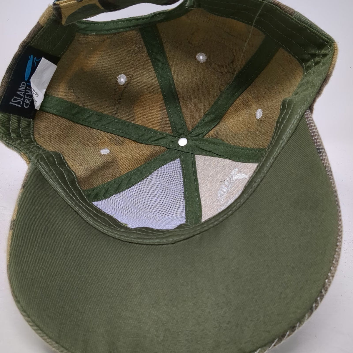 Island Crew Hawaii Baseball Cap Green One Size Camo HI Embroidery Strapback Hat