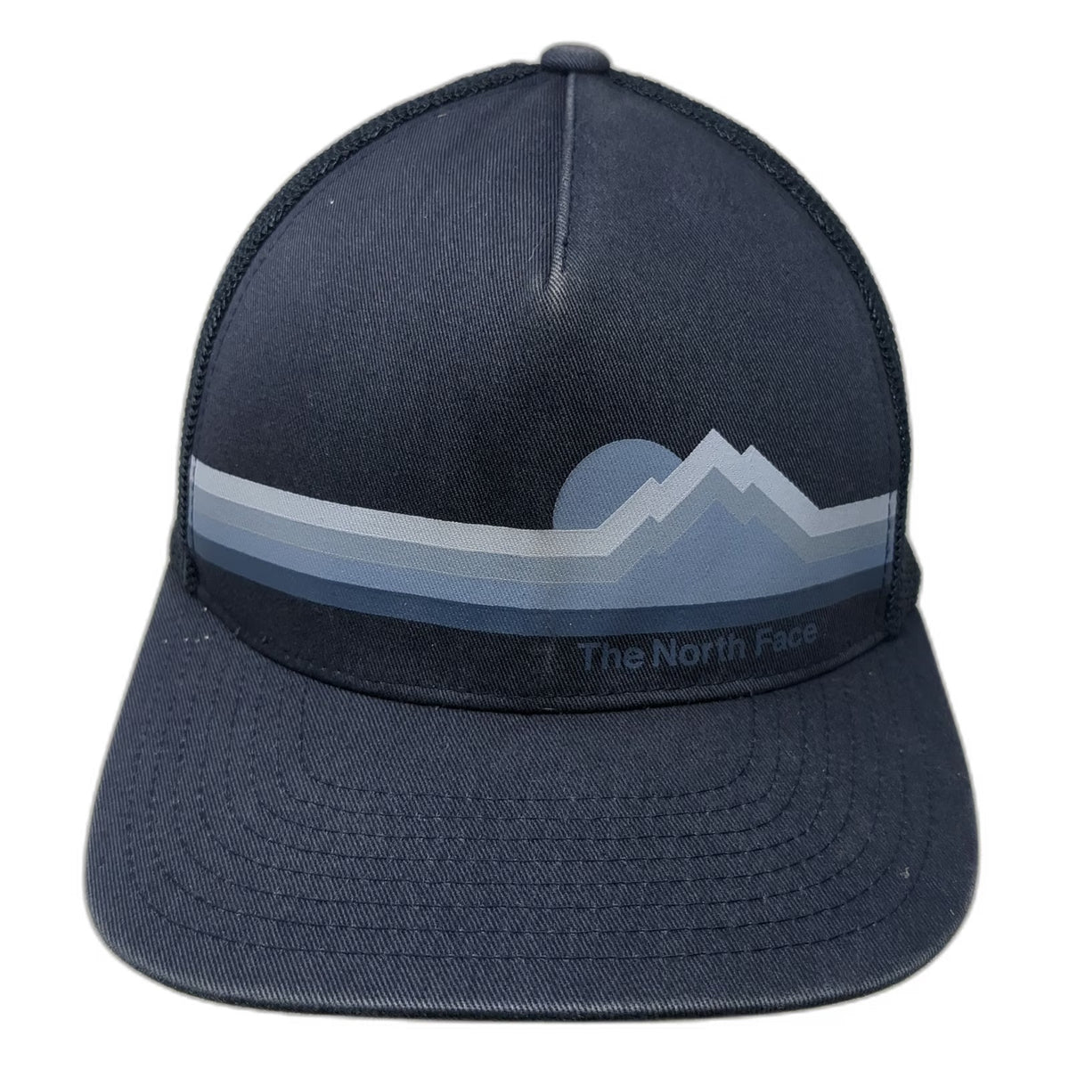 The North Face Trucker Hat Blue One Size Mountain Graphic Mesh Snapback Flexfit