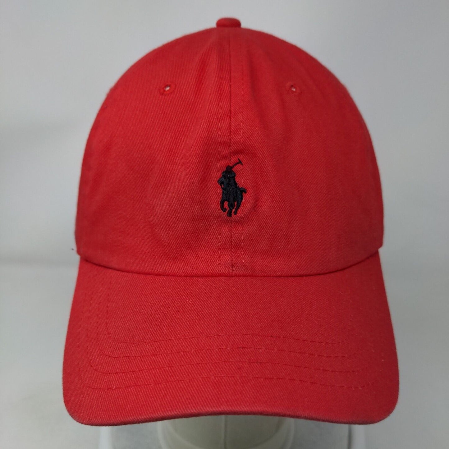 Polo Ralph Lauren Leather Strapback Hat Red One Size Embroidered Pony Cotton