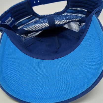 Bud Light Trucker Hat Blue One Size Snapback Patch Logo Mesh Back Stripes Beer