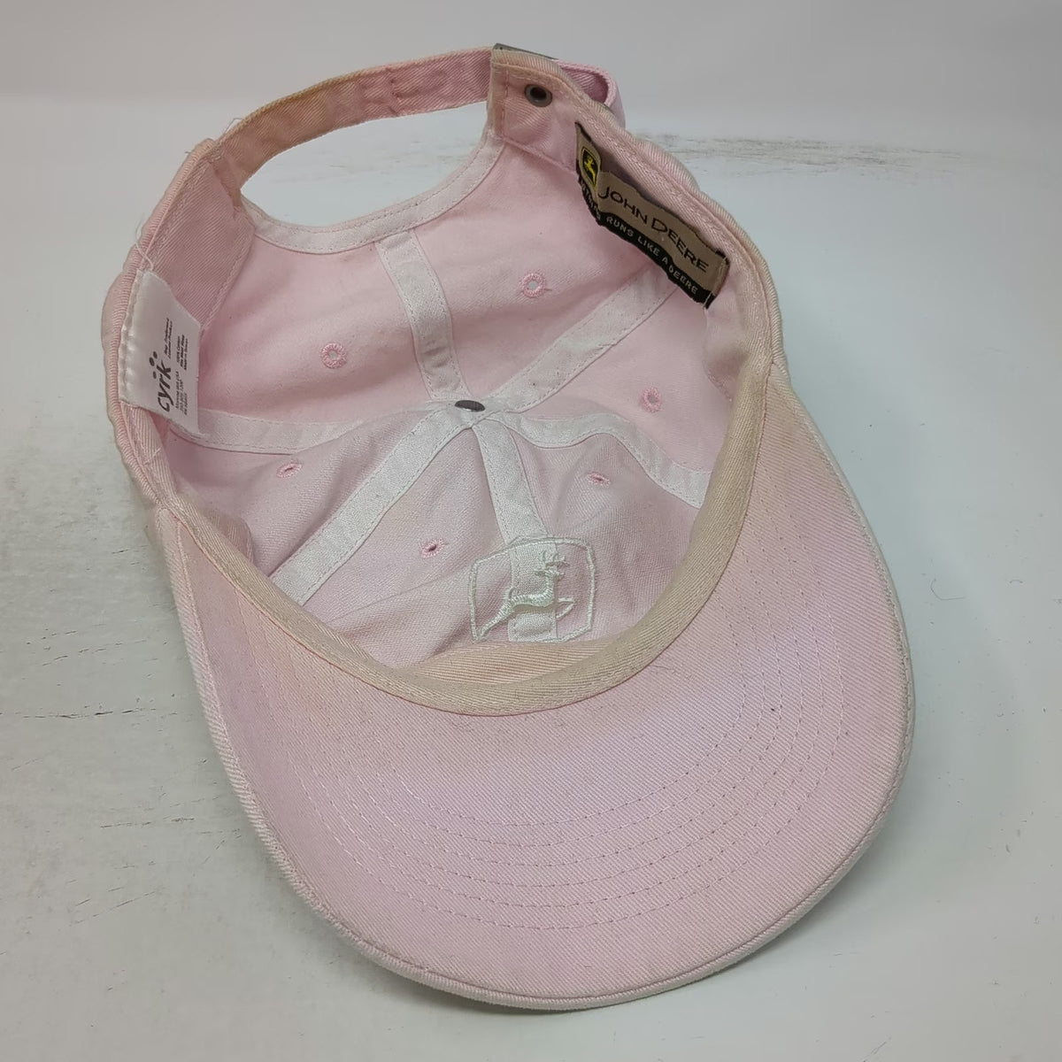 John Deere Baseball Cap Pink One Size Embroidered Logo Slideback Hat Cotton