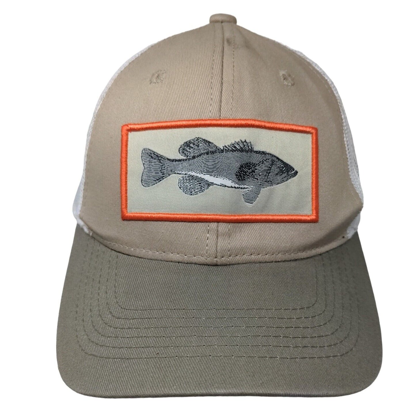 Bass Walleye Patch Snapback Mesh Back Trucker Hat Tan OSFM Colorblock