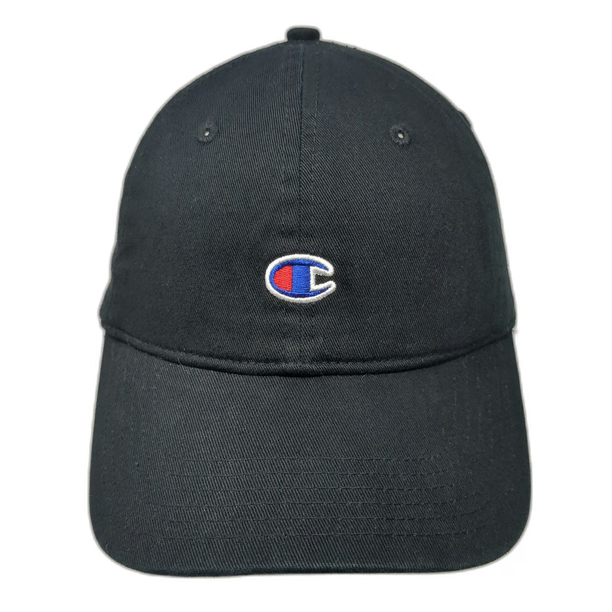 Champion Baseball Cap Black One Size Embroidered Logo Cotton Slideback Strap Hat