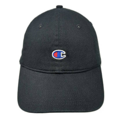 Champion Baseball Cap Black One Size Embroidered Logo Cotton Slideback Strap Hat