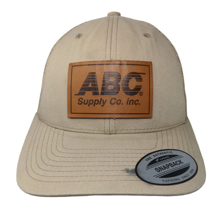 ABC Supply Co. Inc Snapback Mesh Back Trucker Hat Tan One Size Leather Patch