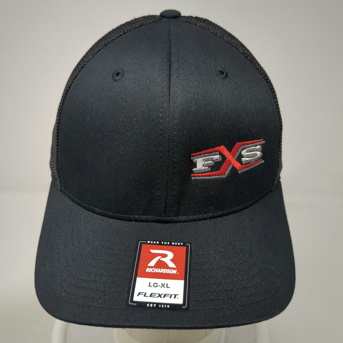 Richardson Baseball Cap Black XL Mesh Back Flexfit FXS Logo Embroidered Hat