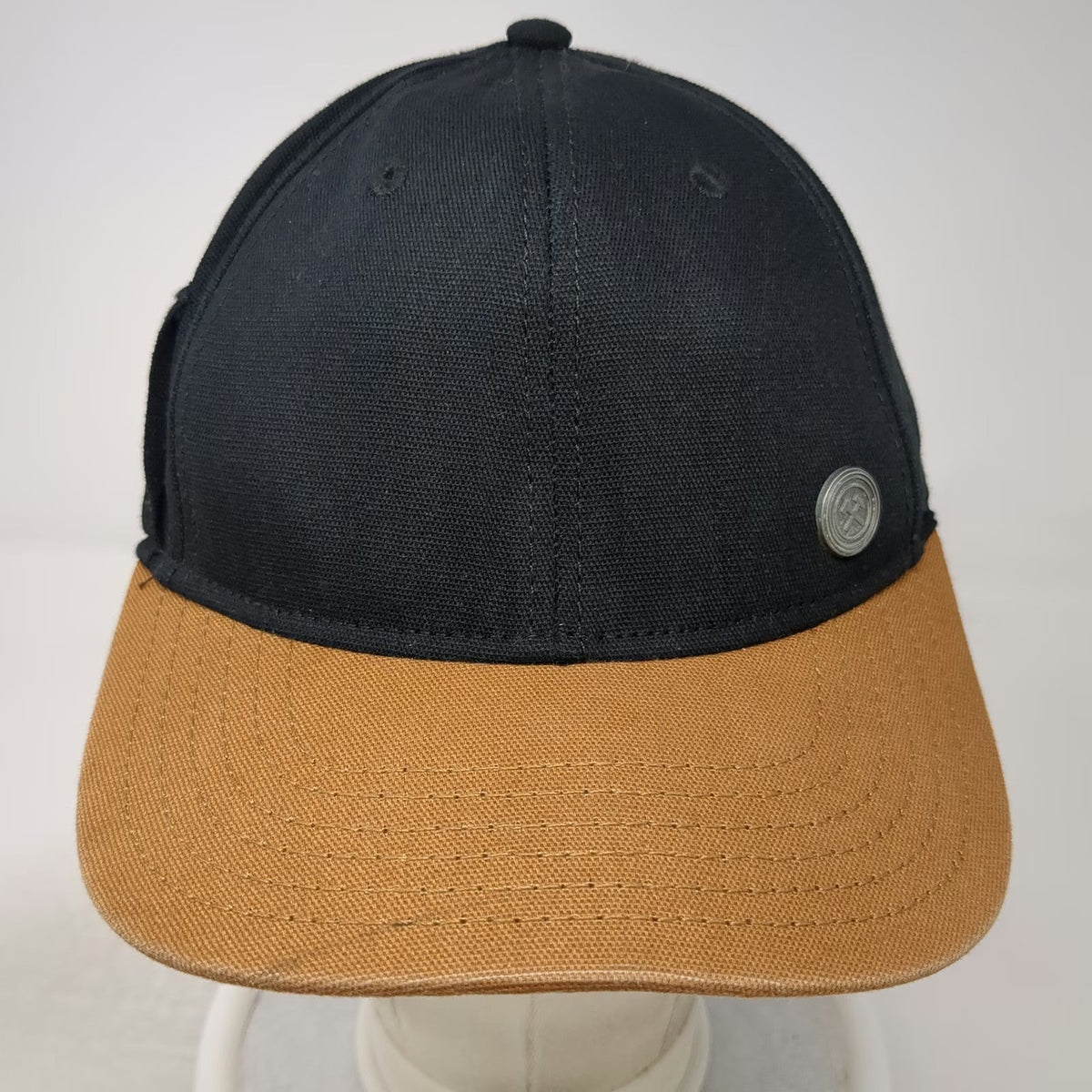 George Baseball Cap Black One Size Two Tone Brown Metal Pin Strapback Canvas Hat