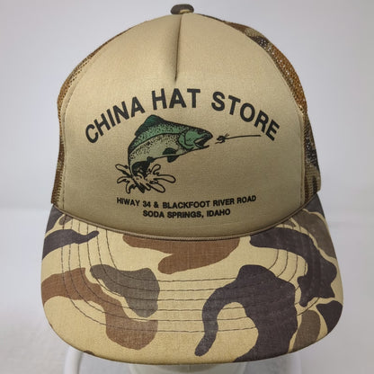 That Hat Trucker Hat Beige One Size Camo Mesh Back Fishing Idaho Store Trout