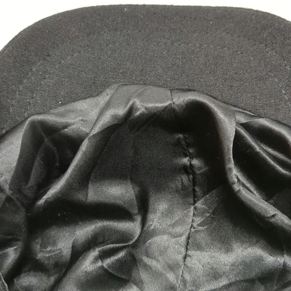 Nine West Army Cap Black One Size Wool Blend Buckle Strap Fashion Flat Top Hat
