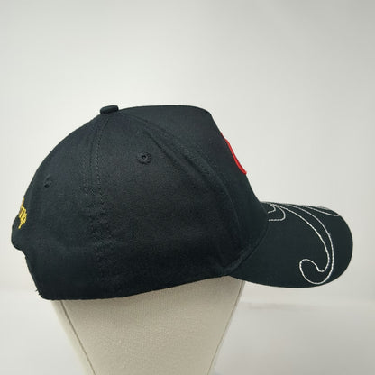Reference 5 Panel Black Hat One Size Graphic Brim Snapback Script Embroidery