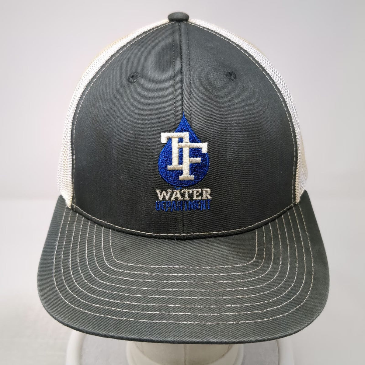 Richardson Trucker Hat Gray One Size TF Water Department Logo Snapback Mesh Cap