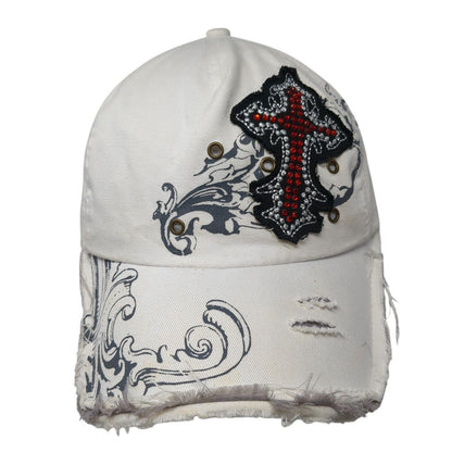 The Alabama Girl Slideback Hat White One Size Adjustable Distressed Rhinestone