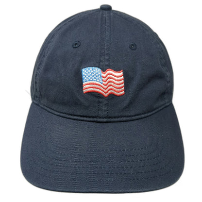 Baseball Cap Blue One Size Embroidered American Flag Slideback Curved Brim Hat