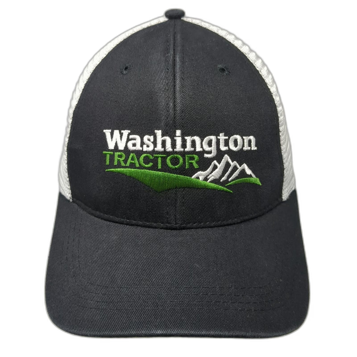 Washington Tractor Trucker Hat Black One Size Snapback Mesh Mountain Logo Cap