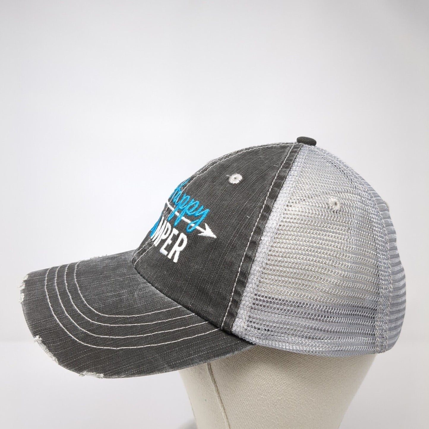 I'm A Happy Camper Strapback Trucker Hat Gray One Size Mesh Back HG