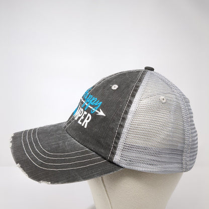I'm A Happy Camper Strapback Trucker Hat Gray One Size Mesh Back HG