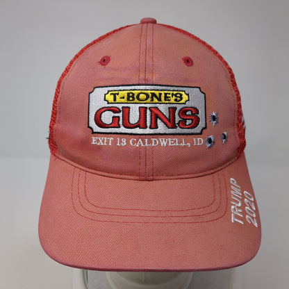 T-Bone's Guns Strapback Trucker Hat Red One Size Mesh Back Trump 2020