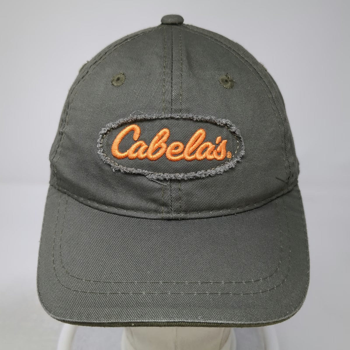Cabela's Baseball Cap Green Orange One Size Strapback Distressed Patch Logo Hat