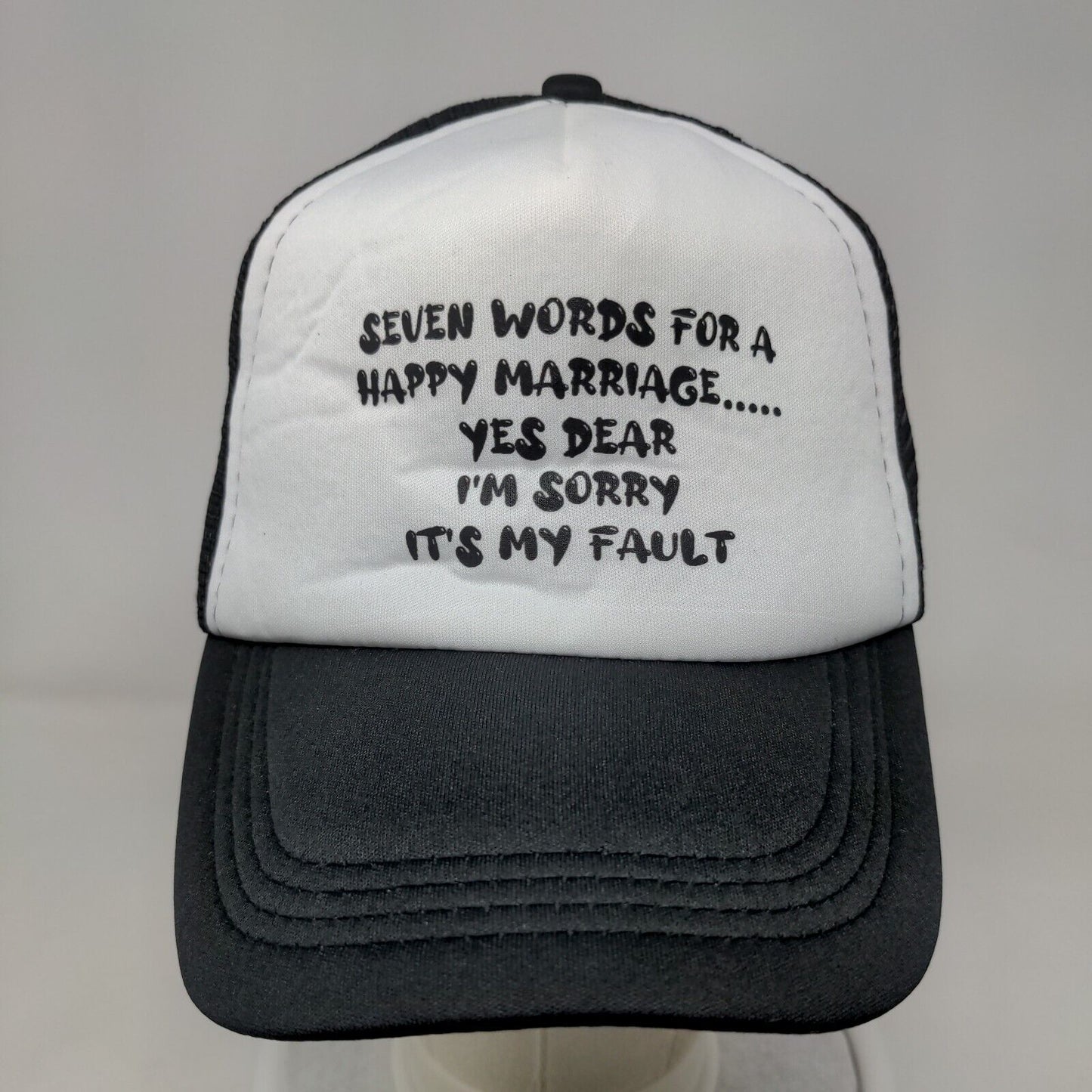 Seven Words For A Happy Marriage Snapback Mesh Back Trucker Hat Black One Size