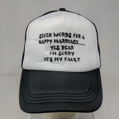 Seven Words For A Happy Marriage Snapback Mesh Back Trucker Hat Black One Size