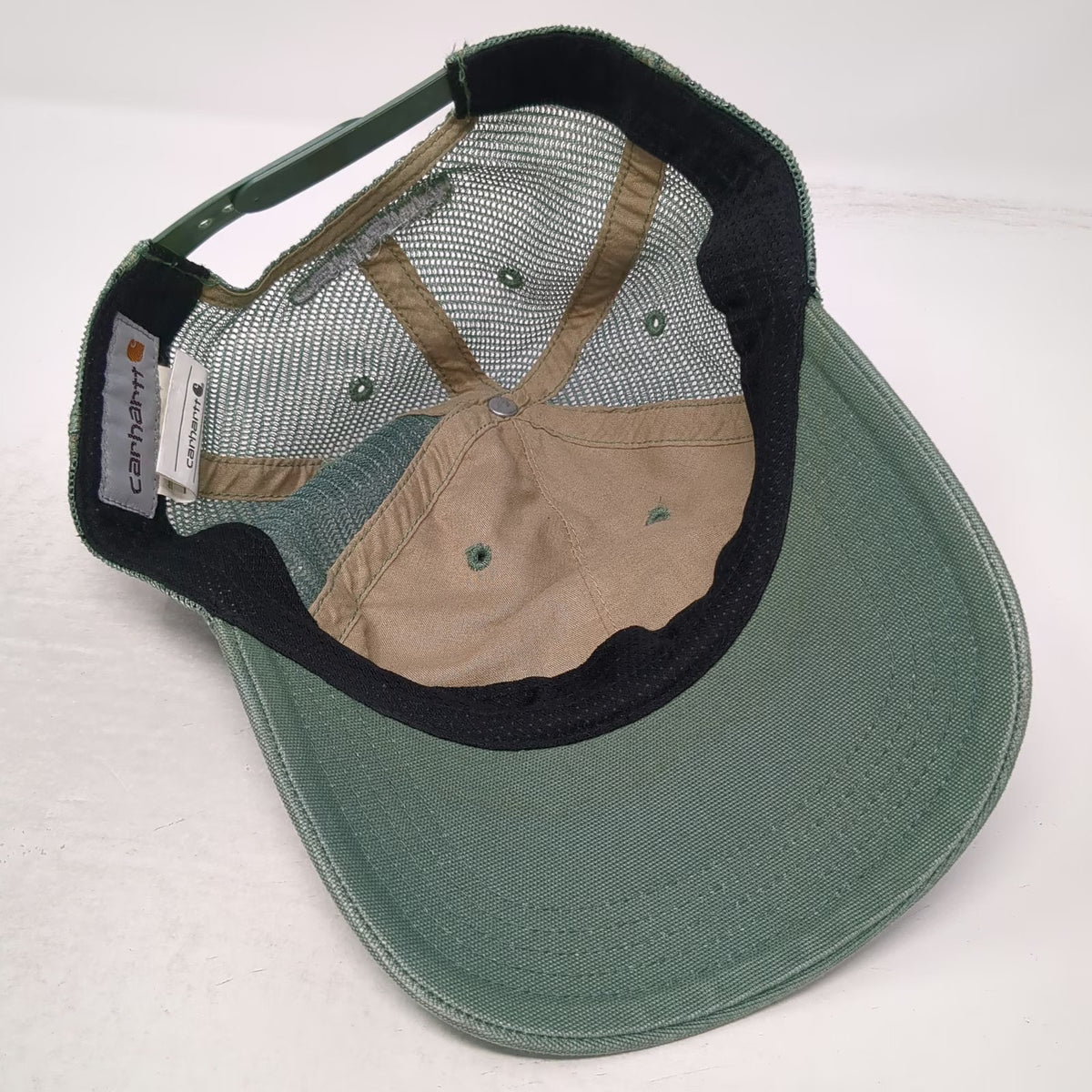 Carhartt Trucker Hat Green One Size Mesh Snapback Logo Patch Workwear Cotton