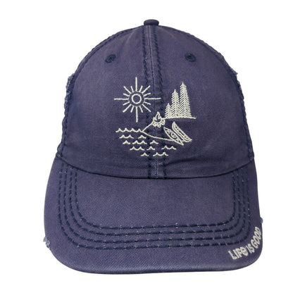 Life Is Good Slideback Hat Blue One Size Embroidered Solid 6 Panel
