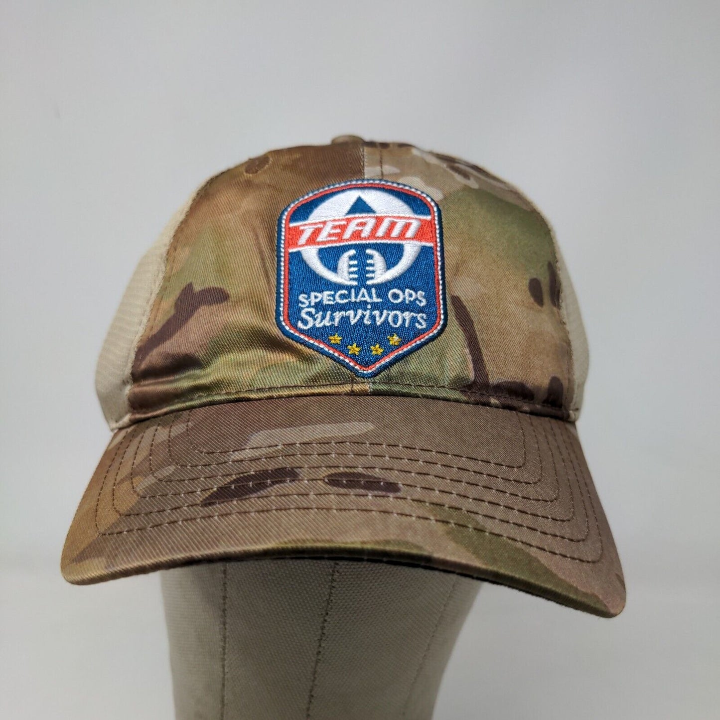 Special Ops Survivors Men's Strapback Hat Tan Camo Polyester Blend Embroidered