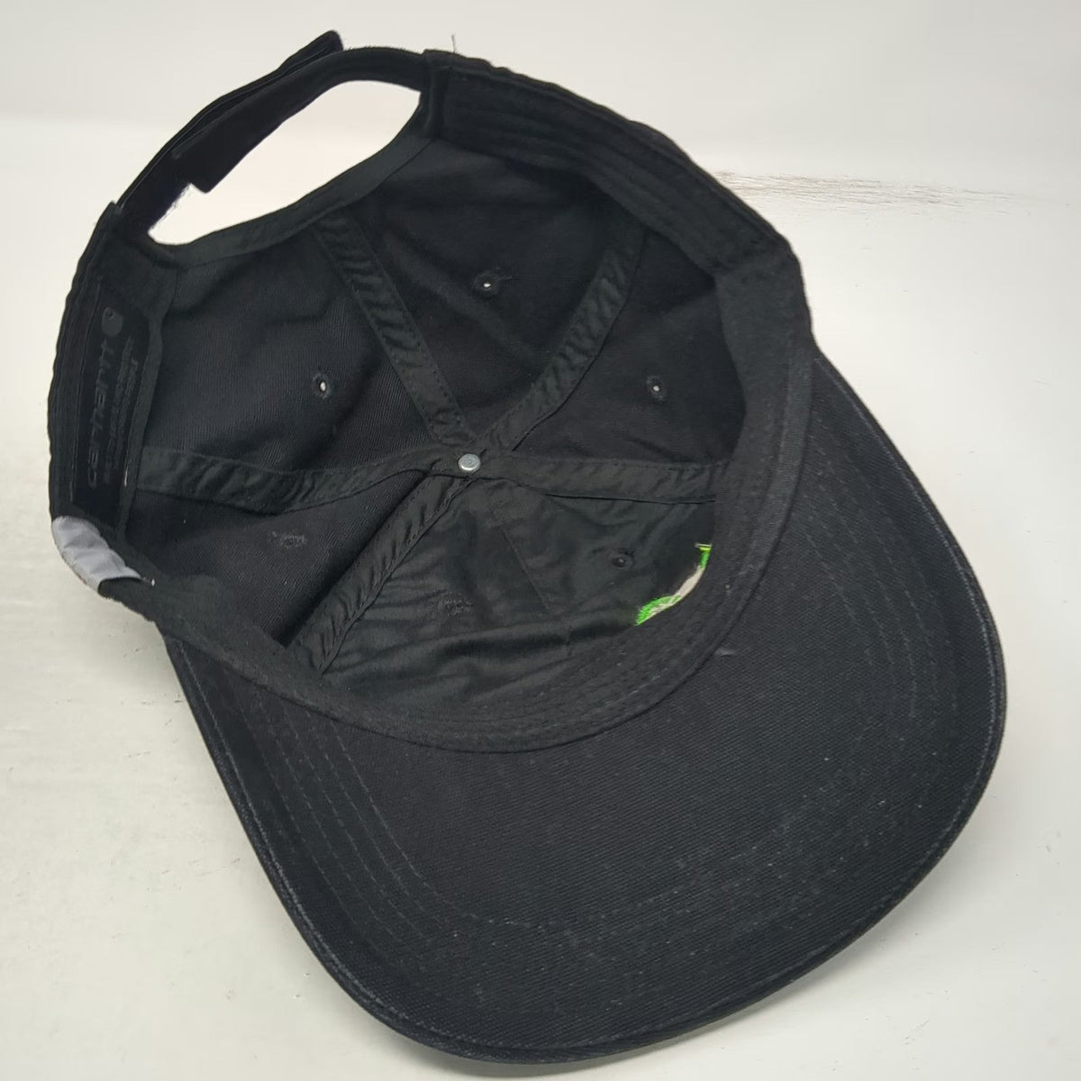 Carhartt Baseball Cap Black One Size Strapback Green Boot Prints Canvas Work Hat