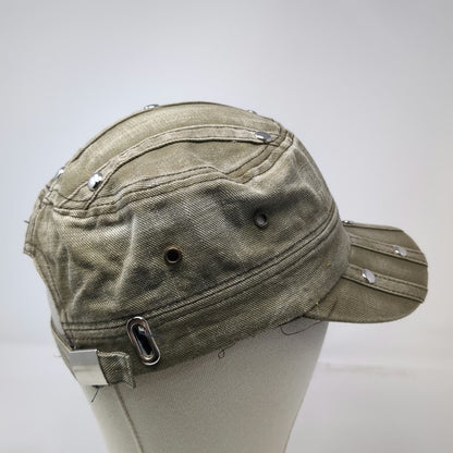 Heve Army Cap Brown One Size Studded Distressed Cotton Slideback Buckle Hat