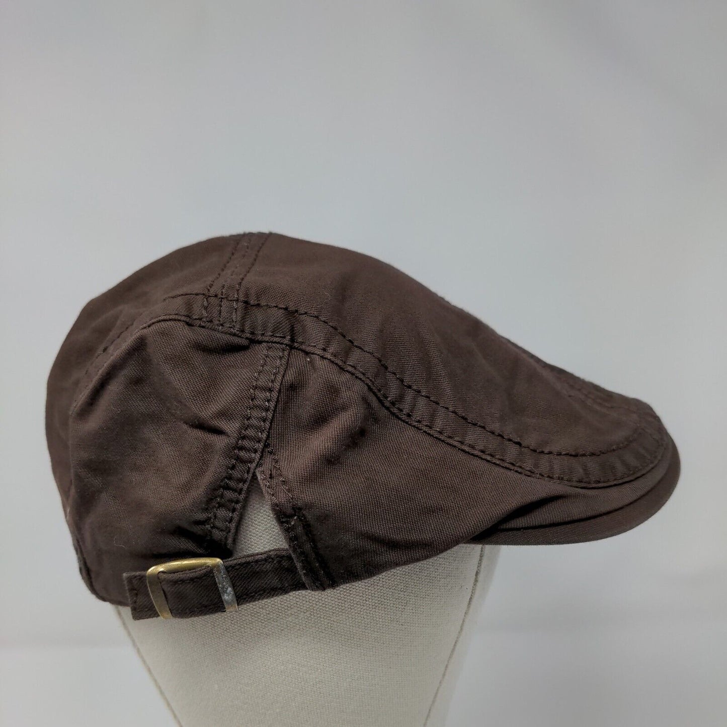 Sports Flat Cap Brown OSFA Adjustable Embroidered Solid Cotton