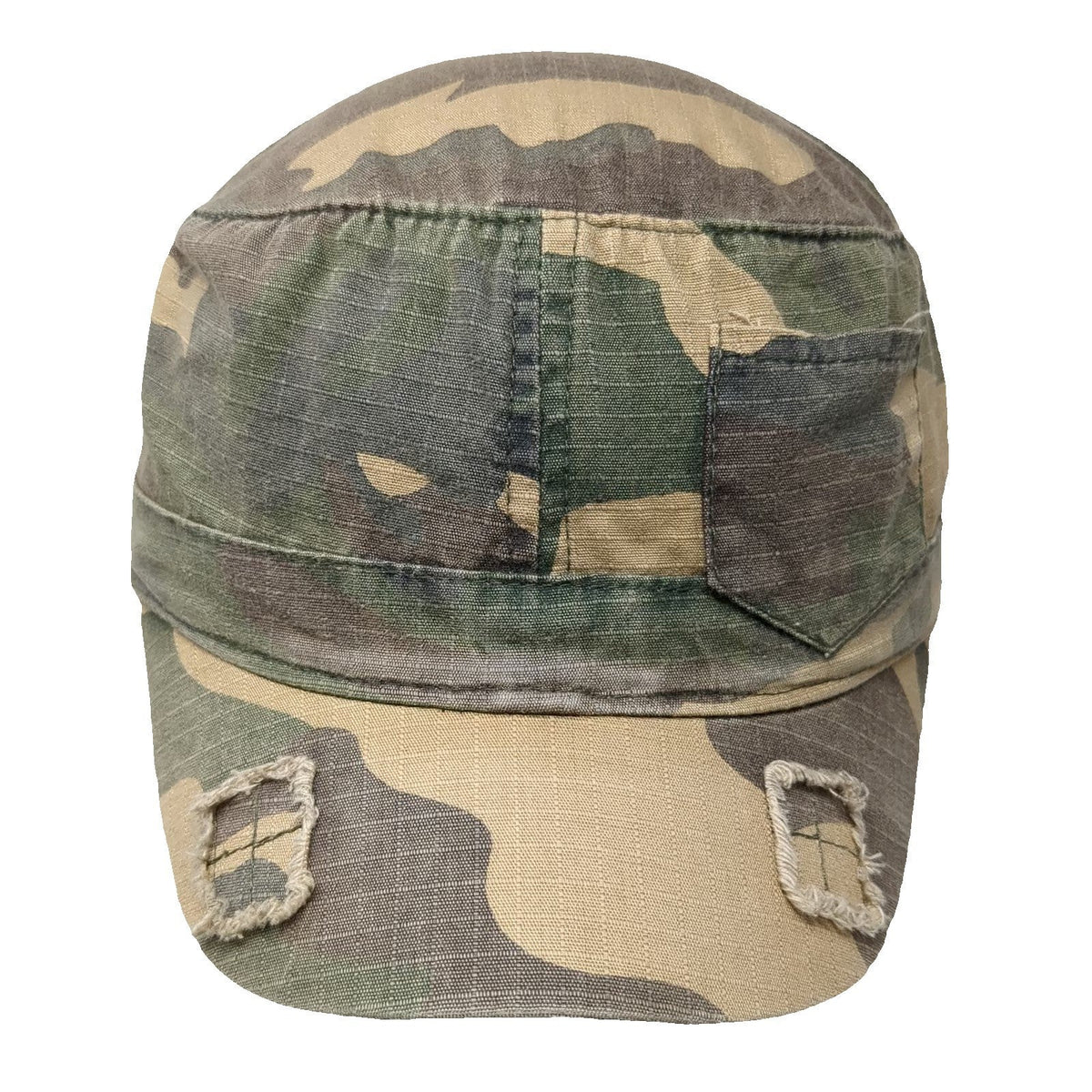 D&Y Army Cap Green Camo One Size Distressed Ripstop Side Pocket Strapback Hat