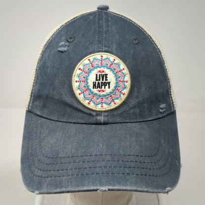 Natural Life Trucker Hat Blue One Size Mandala Mesh Back Snapback Graphic Happy