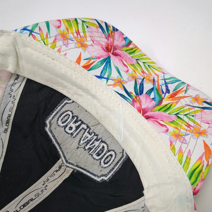 Global Sun Baseball Cap White OSFM Tropical Floral Orlando Patch Strapback Hat