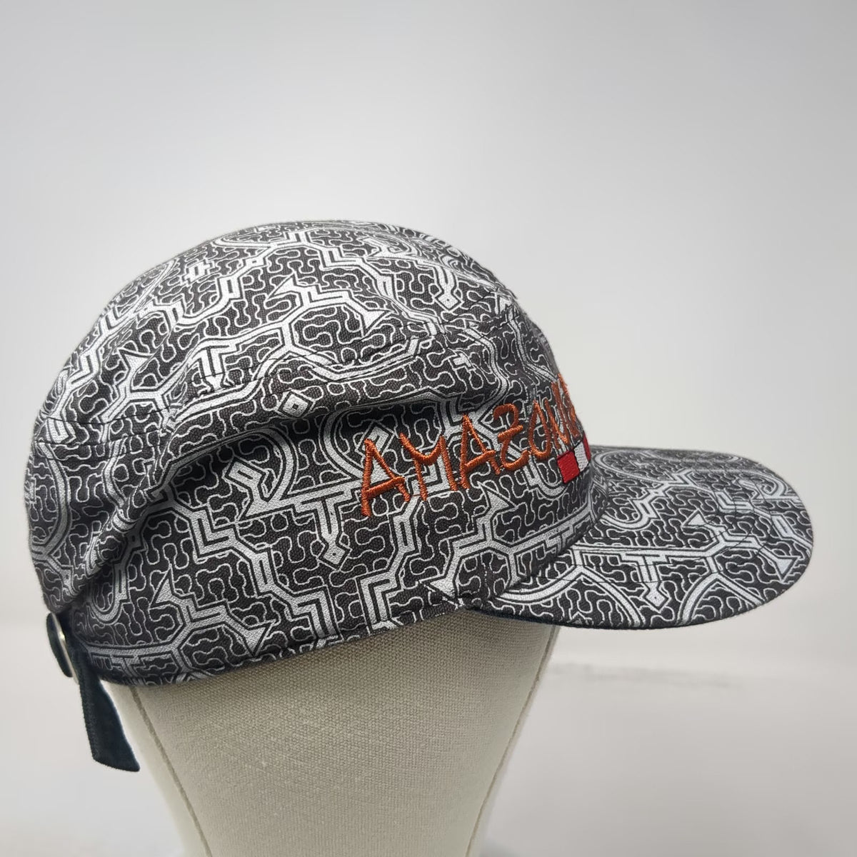 Amazonia Army Cap Black Gray One Size Geometric Tribal Pattern Slideback Hat