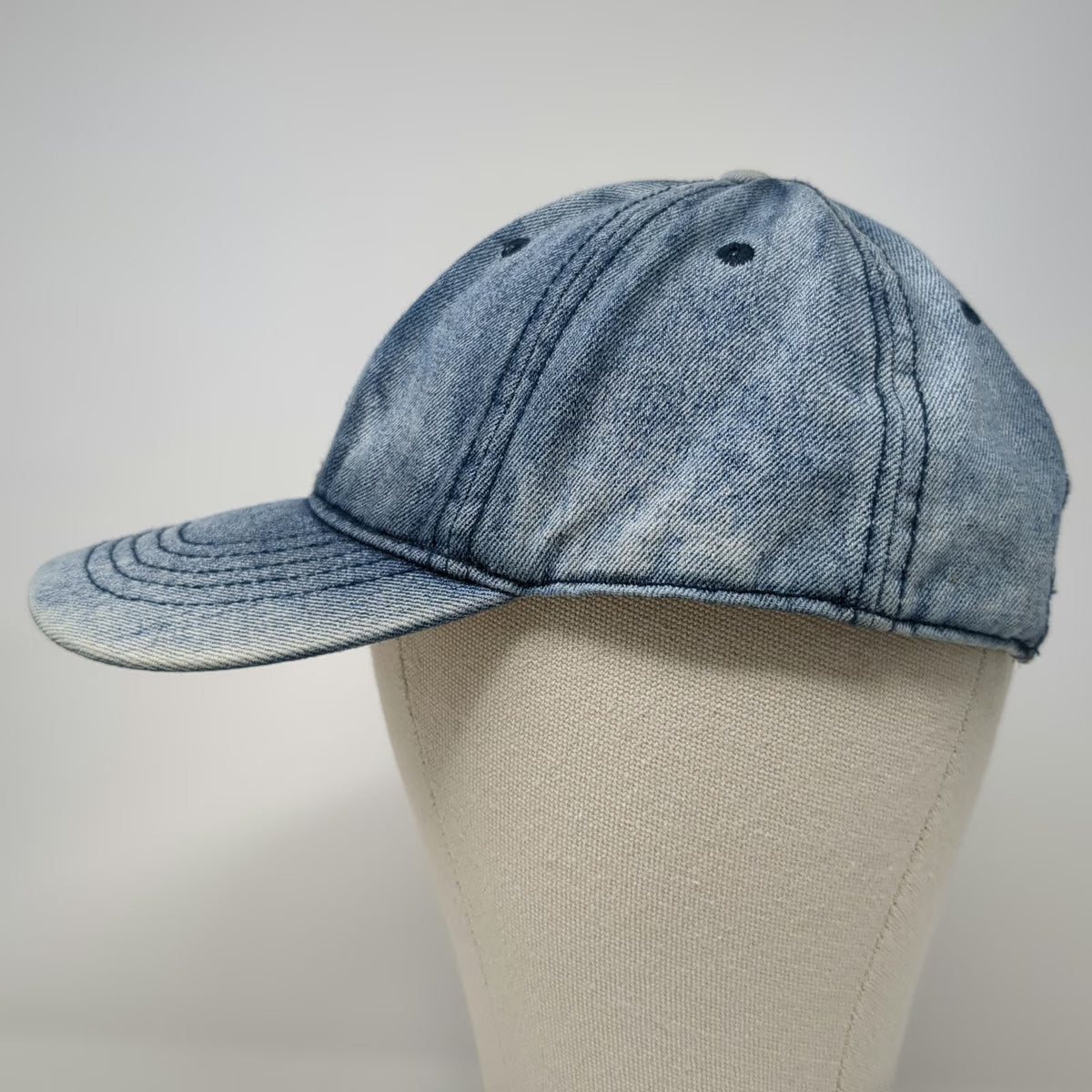 Baseball Cap Blue One Size Acid Wash Denim Strapback Adjustable Curved Brim Hat