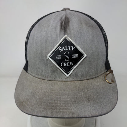 Salty Crew Patch Snapback Mesh Back Trucker Hat Gray OSFM Fishing Hook