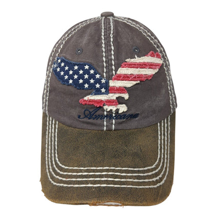 Americana Slideback Hat Brown One Size Adjustable Patriotic Distressed KB ETHOS